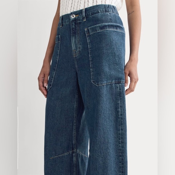 Everlane the gardener denim pull-on jeans plus size 33 barrel leg dark wash - Picture 4 of 11